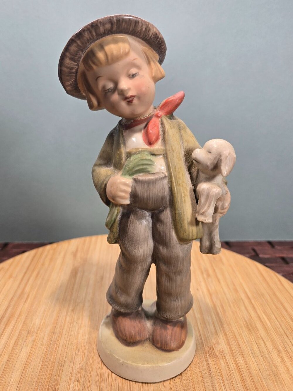 VINTAGE CERAMIC BOY WITH LAMB 8.5" FIGURINE JAPAN